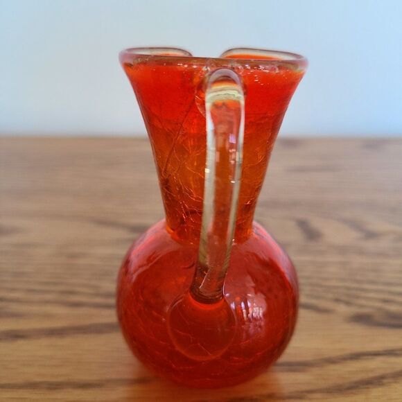 Mini Crackle Glass Pitcher Boho Shabby Chic Window Tabletop Dresser Mini Vase - Picture 3 of 11